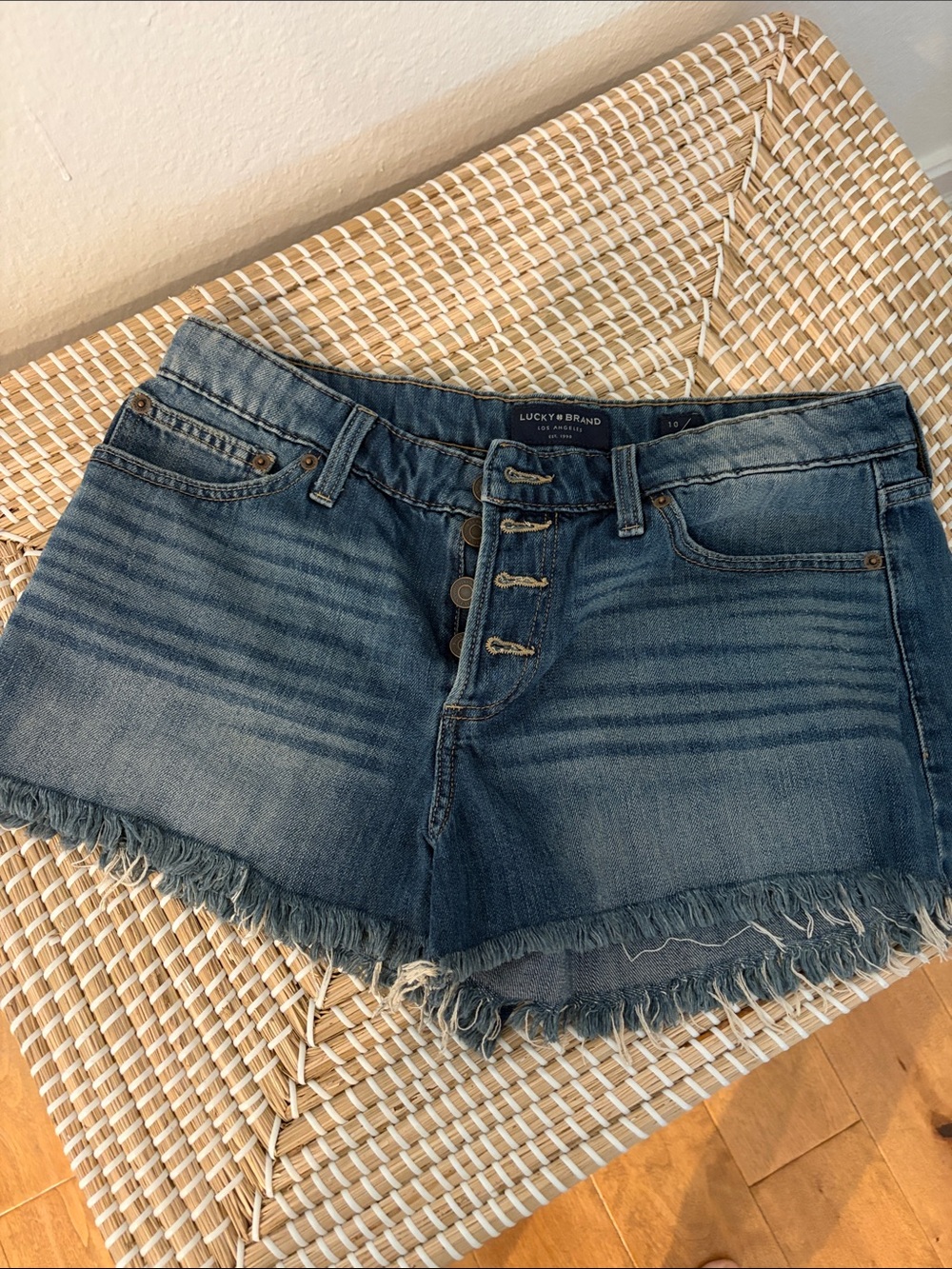 Lucky Brand Medium Blue Frayed Denim Cutoff Shorts